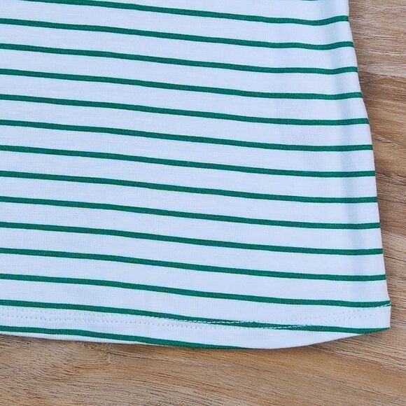 🔹️NWT Brit.NY Green & White Striped "love" Short Sleeve Top Medium - Picture 7 of 10
